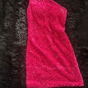 Women's Zapaka Hot Pink One Shoulder Sequins Homecoming Dress Size 2 -